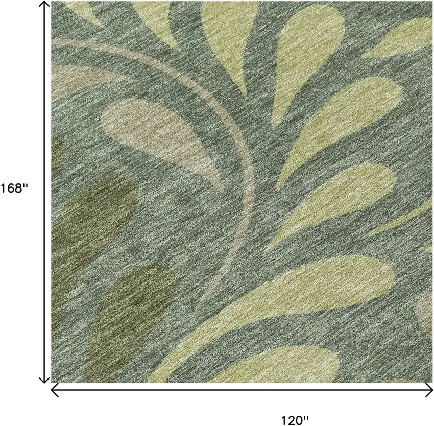 Artichoke Green And Sage Botanical Leaves Washable Indoor Outdoor Area Rug Photo 6