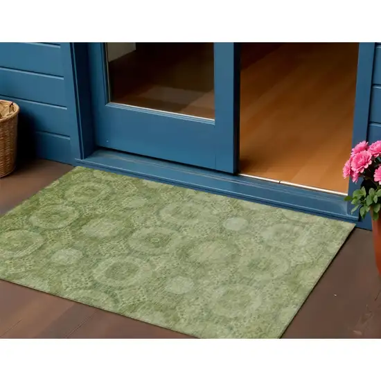 Artichoke Green And Sage Medallion Washable Indoor Outdoor Area Rug Photo 2