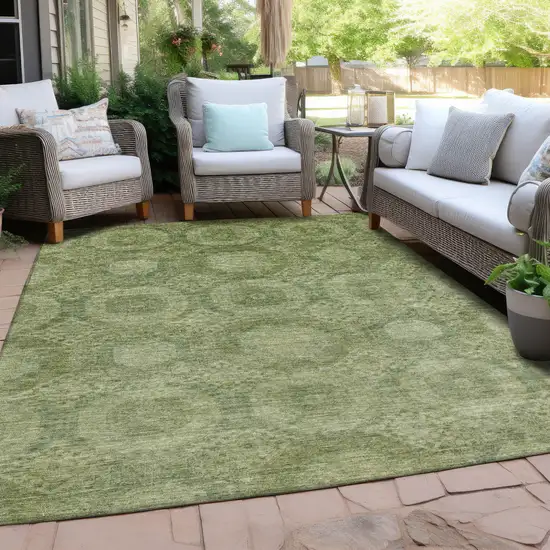 Artichoke Green And Sage Medallion Washable Indoor Outdoor Area Rug Photo 5
