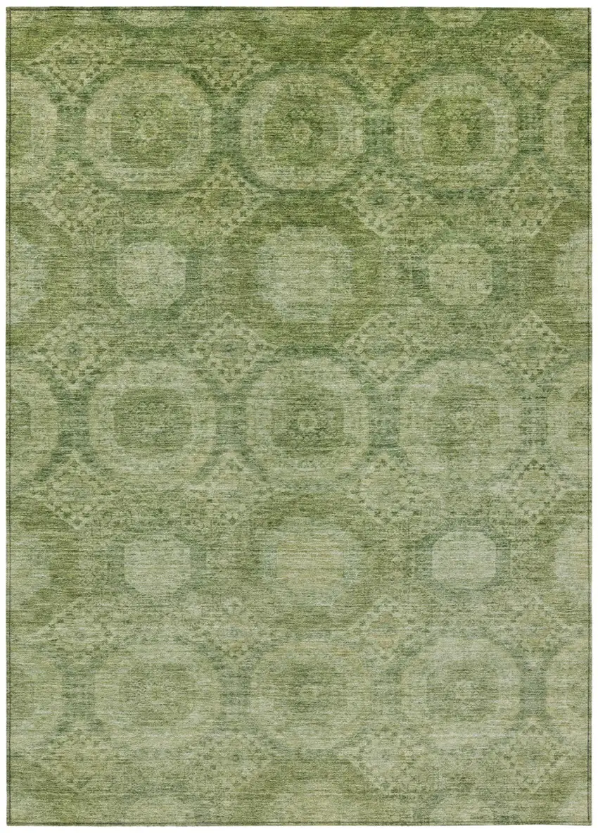 Artichoke Green And Sage Medallion Washable Indoor Outdoor Area Rug Photo 1