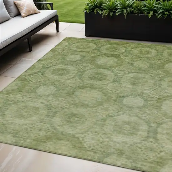 Artichoke Green And Sage Medallion Washable Indoor Outdoor Area Rug Photo 2