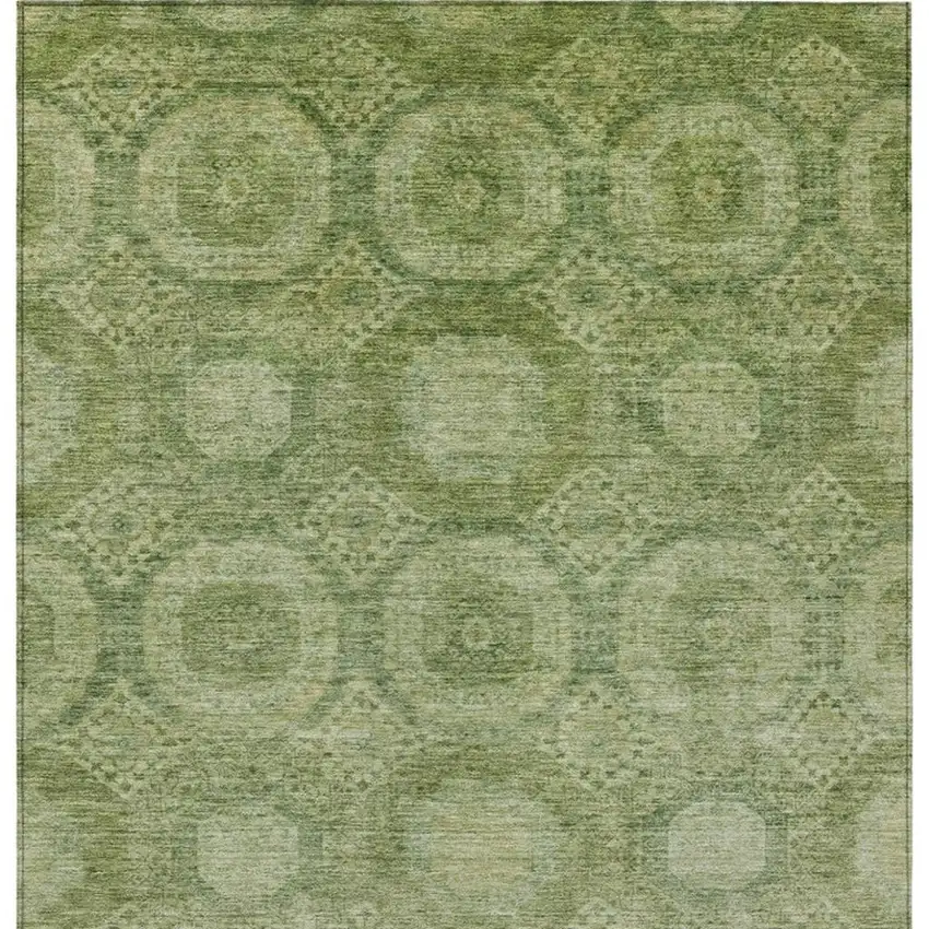 Artichoke Green And Sage Medallion Washable Indoor Outdoor Area Rug Photo 4
