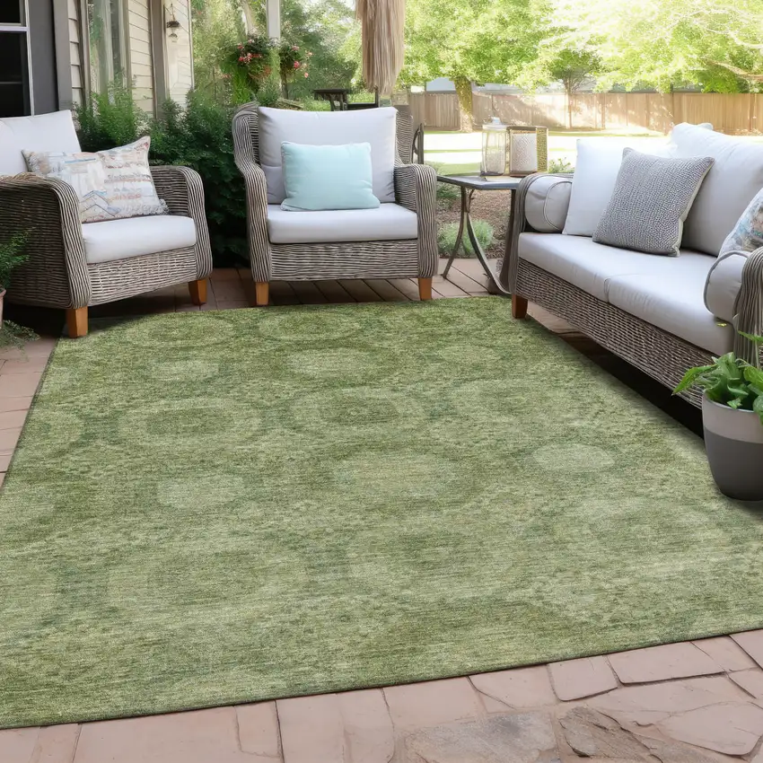 Artichoke Green And Sage Medallion Washable Indoor Outdoor Area Rug Photo 5