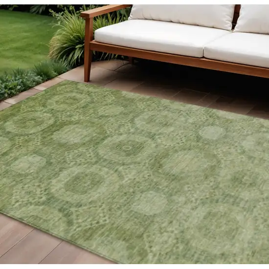 Artichoke Green And Sage Medallion Washable Indoor Outdoor Area Rug Photo 2