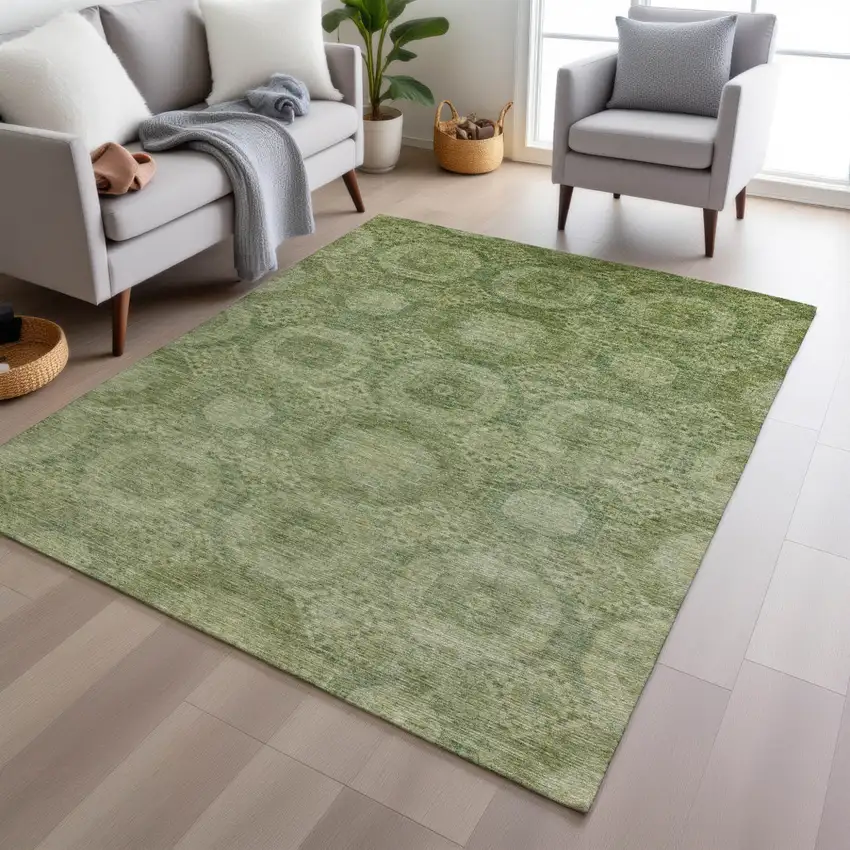 Artichoke Green And Sage Medallion Washable Indoor Outdoor Area Rug Photo 6