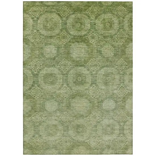 Artichoke Green And Sage Medallion Washable Indoor Outdoor Area Rug Photo 1