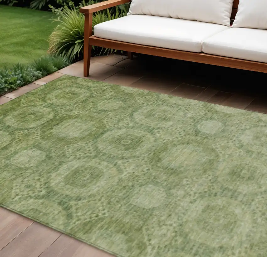 Artichoke Green And Sage Medallion Washable Indoor Outdoor Area Rug Photo 2