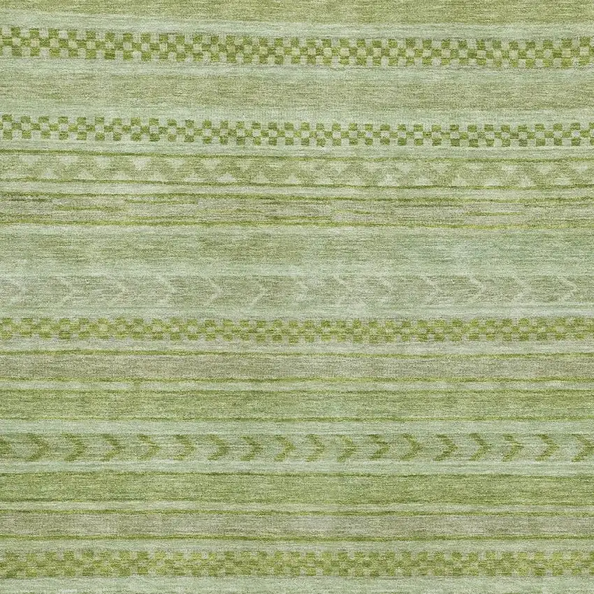 Artichoke Green And Sage Striped Washable Area Rug With UV Protection Photo 2