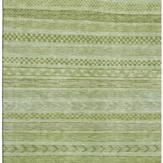 Artichoke Green And Sage Striped Washable Area Rug With UV Protection Photo 2