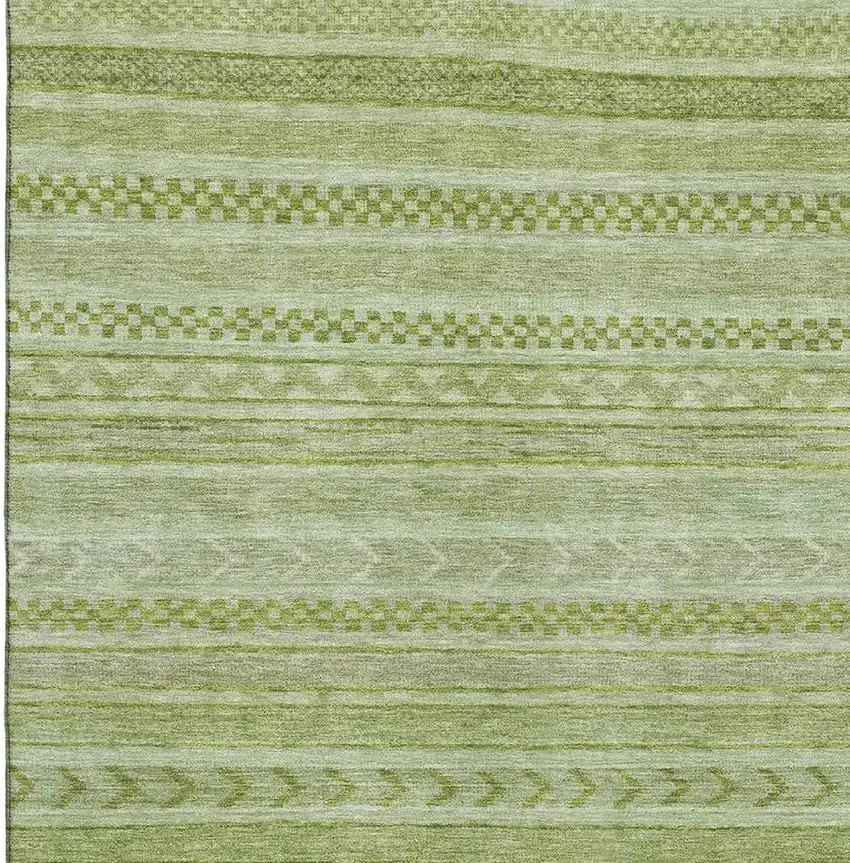 Artichoke Green And Sage Striped Washable Area Rug With UV Protection Photo 2