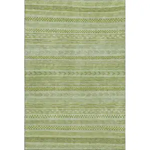 Photo of Artichoke Green And Sage Striped Washable Area Rug With UV Protection
