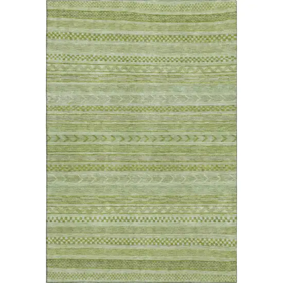 Artichoke Green And Sage Striped Washable Area Rug With UV Protection Photo 1