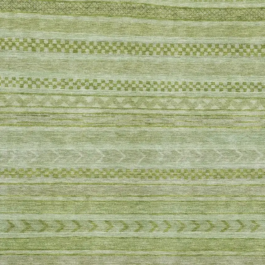 Artichoke Green And Sage Striped Washable Area Rug With UV Protection Photo 2