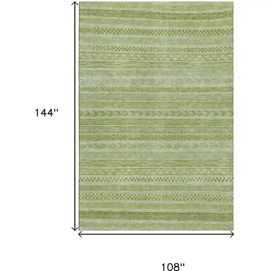 Artichoke Green And Sage Striped Washable Area Rug With UV Protection Photo 8