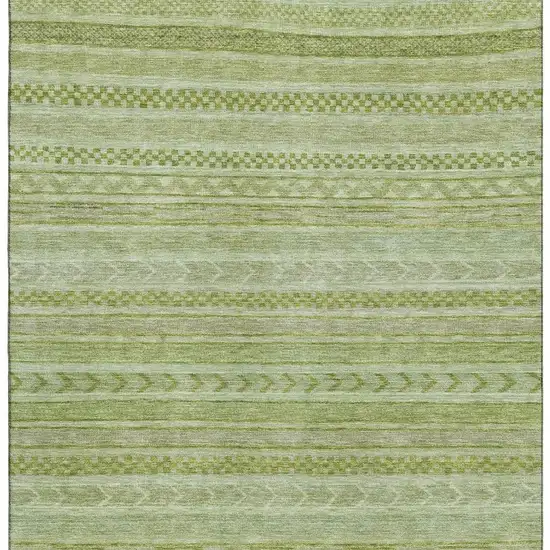 Artichoke Green And Sage Striped Washable Area Rug With UV Protection Photo 2
