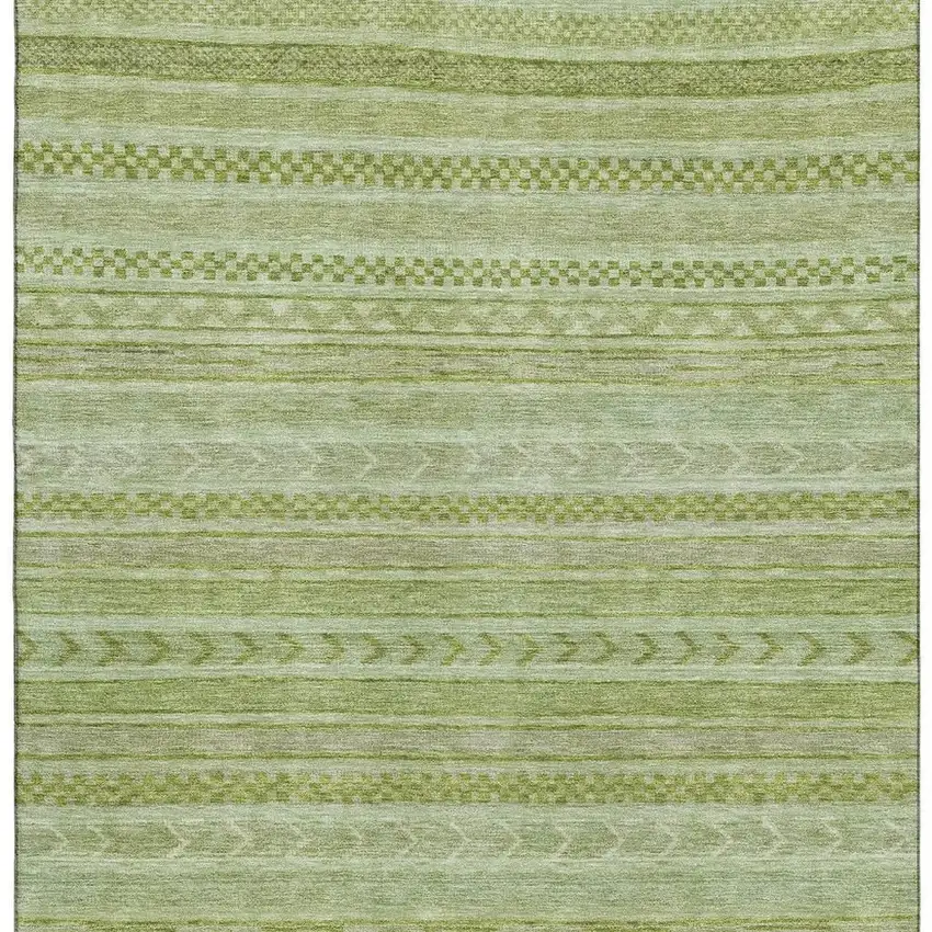 Artichoke Green And Sage Striped Washable Area Rug With UV Protection Photo 2
