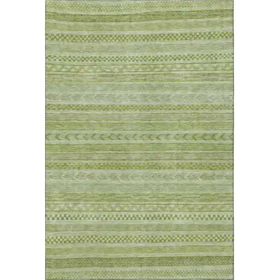 Artichoke Green And Sage Striped Washable Area Rug With UV Protection Photo 3