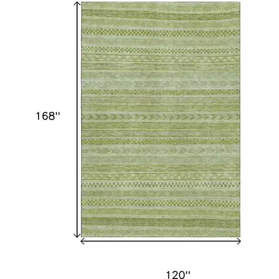 Artichoke Green And Sage Striped Washable Area Rug With UV Protection Photo 9