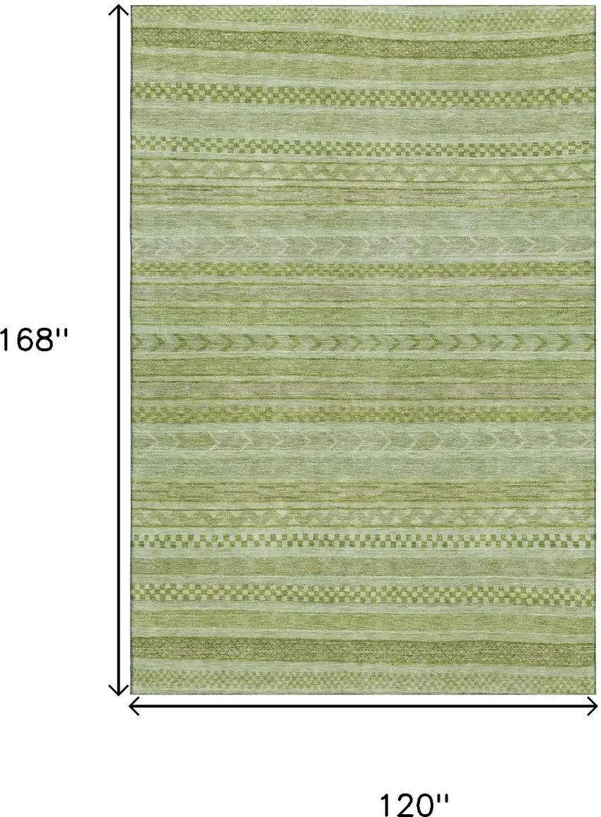 Artichoke Green And Sage Striped Washable Area Rug With UV Protection Photo 9