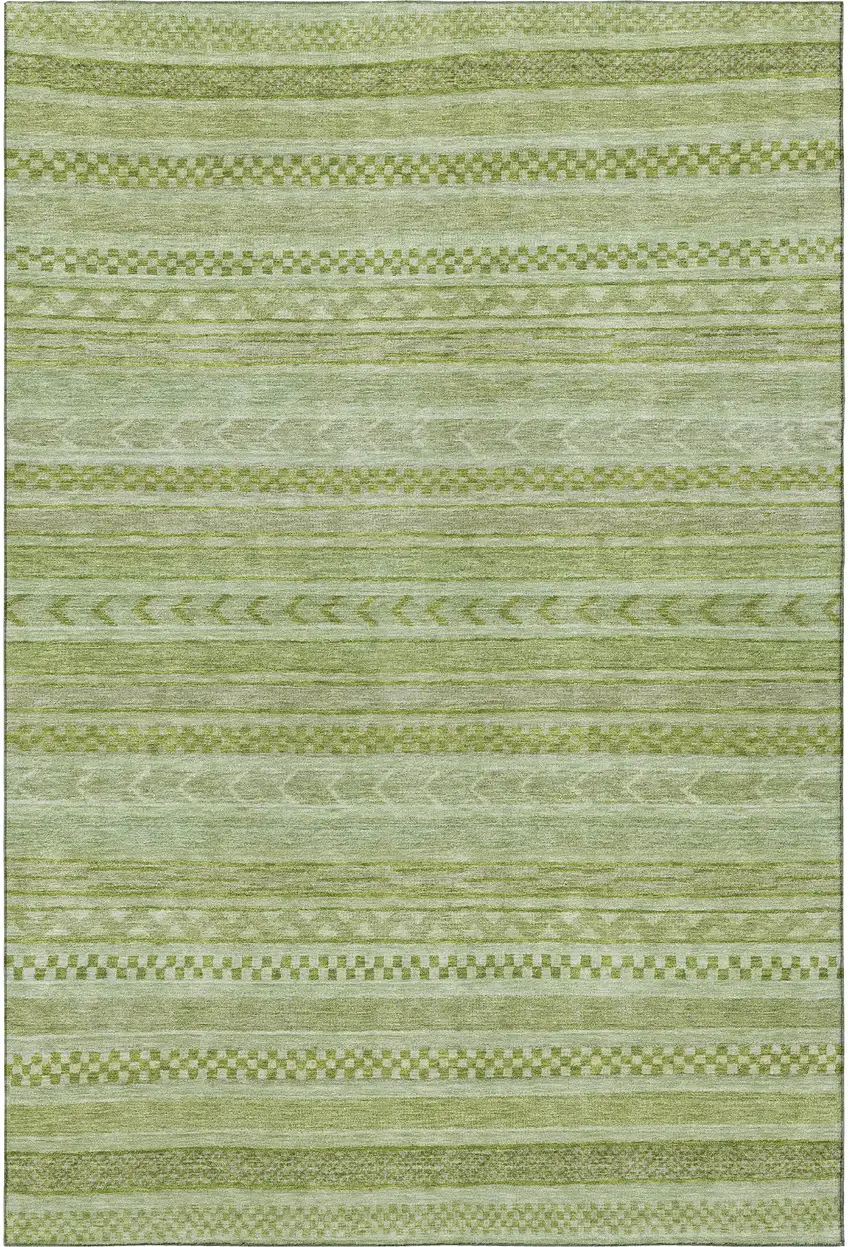 Artichoke Green And Sage Striped Washable Area Rug With UV Protection Photo 2