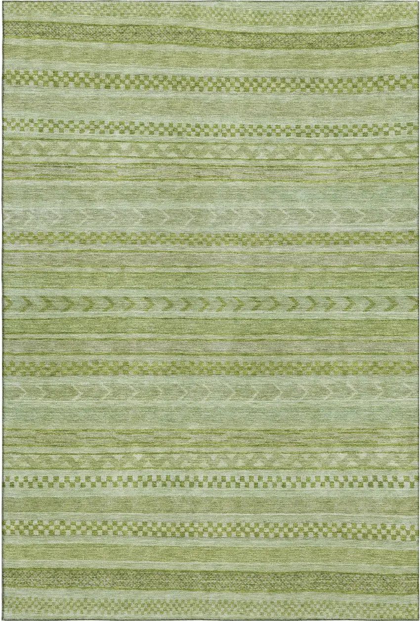 Artichoke Green And Sage Striped Washable Area Rug With UV Protection Photo 1