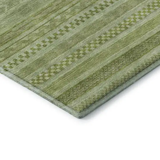 Artichoke Green And Sage Striped Washable Area Rug With UV Protection Photo 6