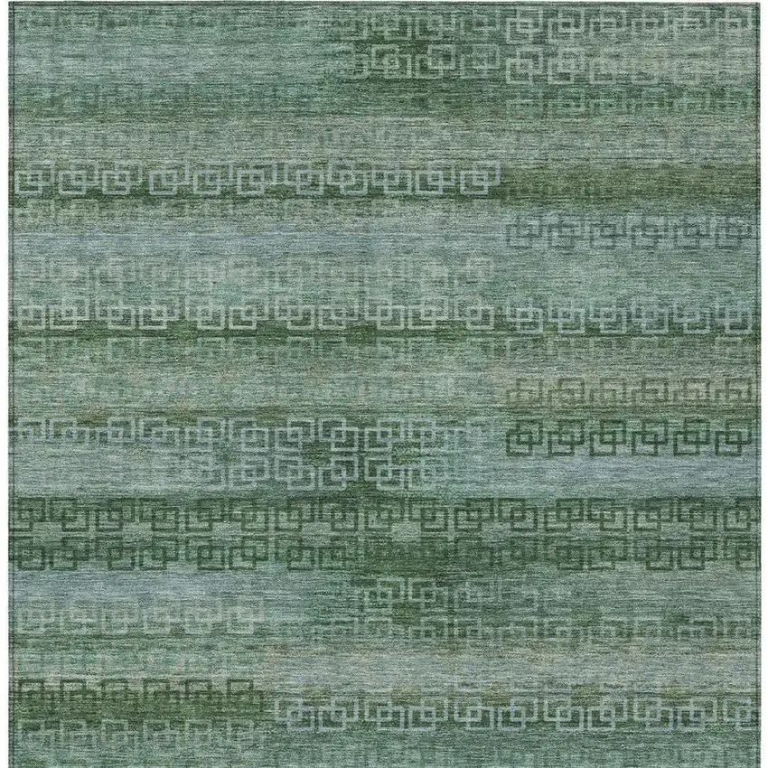 Artichoke Green And Sage Striped Washable Indoor Outdoor Area Rug Photo 5