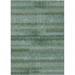 Photo of Artichoke Green And Sage Striped Washable Indoor Outdoor Area Rug