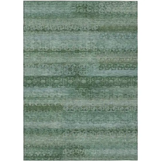 Artichoke Green And Sage Striped Washable Indoor Outdoor Area Rug Photo 1