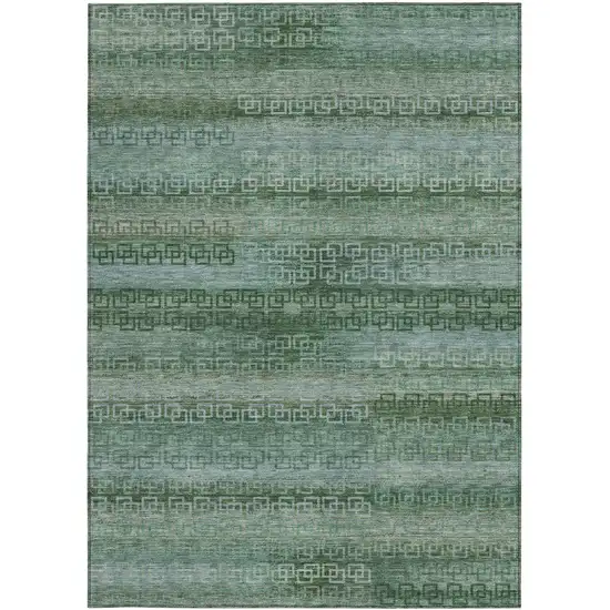Artichoke Green And Sage Striped Washable Indoor Outdoor Area Rug Photo 3