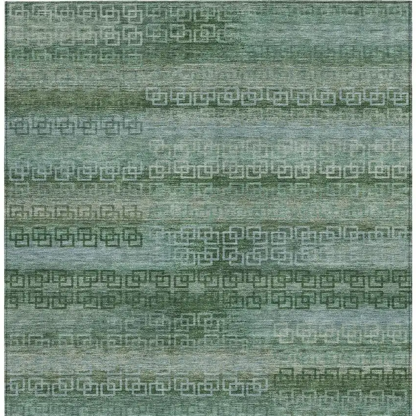 Artichoke Green And Sage Striped Washable Indoor Outdoor Area Rug Photo 3