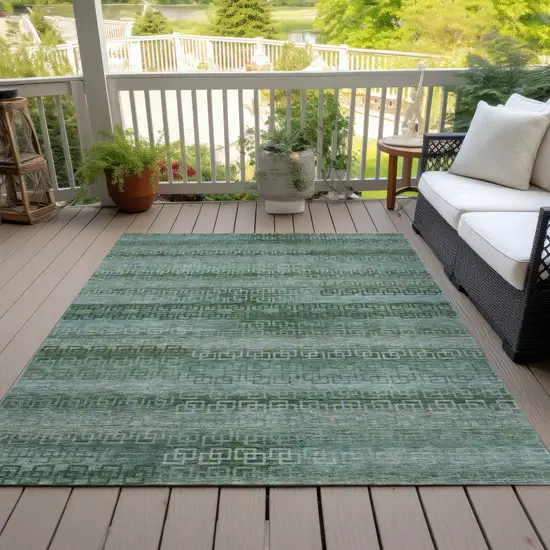 Artichoke Green And Sage Striped Washable Indoor Outdoor Area Rug Photo 7