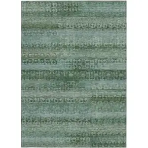 Photo of Artichoke Green And Sage Striped Washable Indoor Outdoor Area Rug