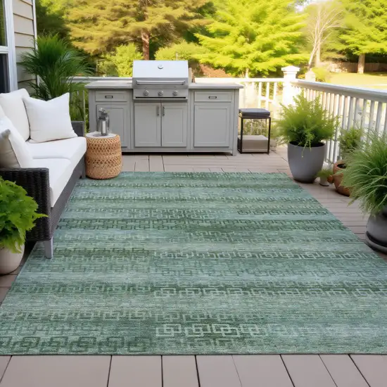 Artichoke Green And Sage Striped Washable Indoor Outdoor Area Rug Photo 4