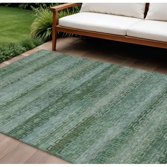 Artichoke Green And Sage Striped Washable Indoor Outdoor Area Rug Photo 2