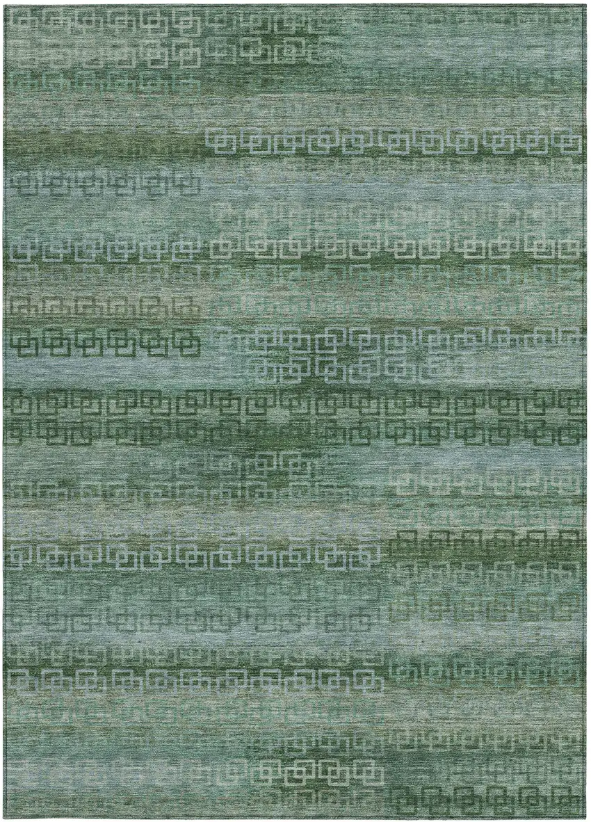 Artichoke Green And Sage Striped Washable Indoor Outdoor Area Rug Photo 1