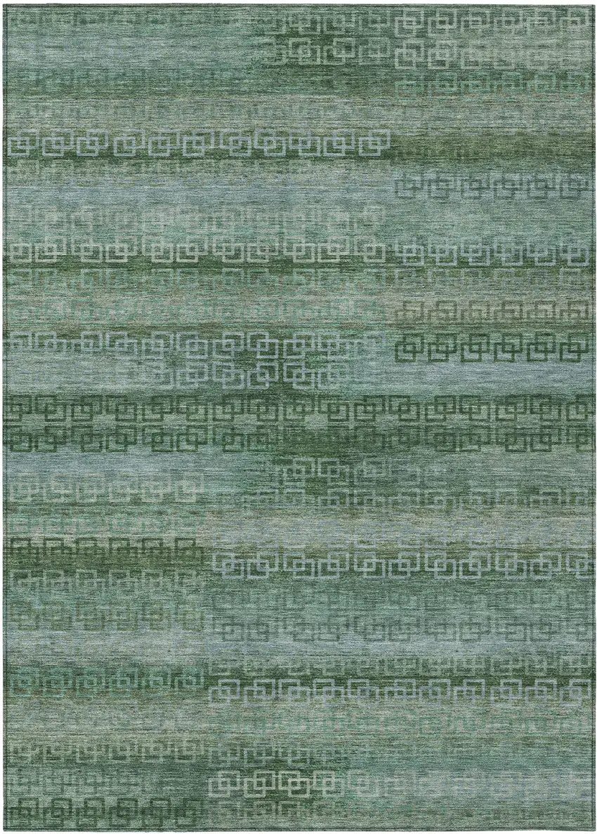 Artichoke Green And Sage Striped Washable Indoor Outdoor Area Rug Photo 8