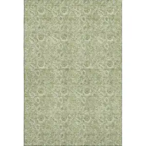 Photo of Artichoke Green And Silver Floral Washable Area Rug With UV Protection