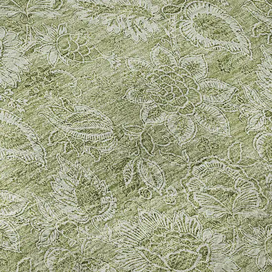 Artichoke Green And Silver Floral Washable Area Rug With UV Protection Photo 9