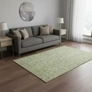 Photo of Artichoke Green And Silver Floral Washable Area Rug With UV Protection