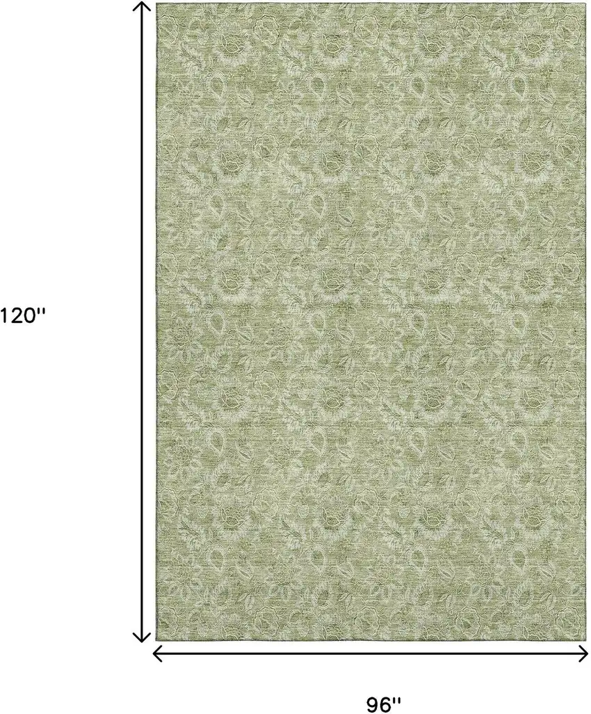 Artichoke Green And Silver Floral Washable Area Rug With UV Protection Photo 3
