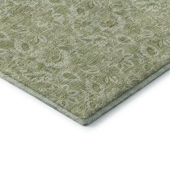 Artichoke Green And Silver Floral Washable Area Rug With UV Protection Photo 7