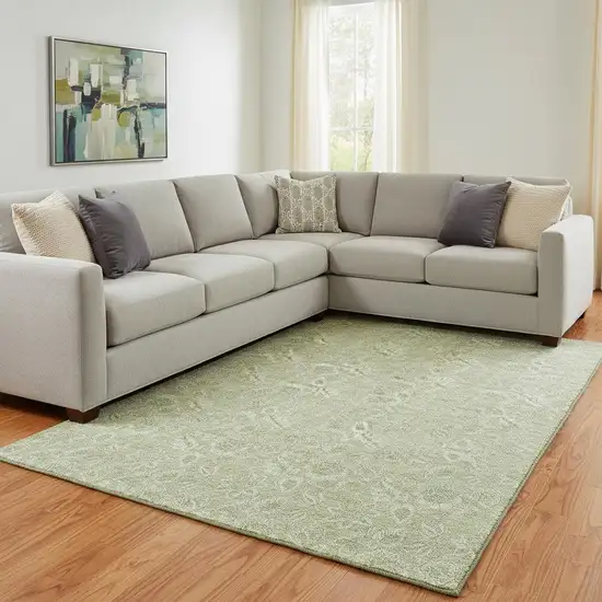 Artichoke Green And Silver Floral Washable Area Rug With UV Protection Photo 1