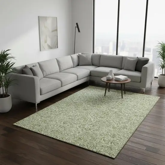 Artichoke Green And Silver Floral Washable Area Rug With UV Protection Photo 1