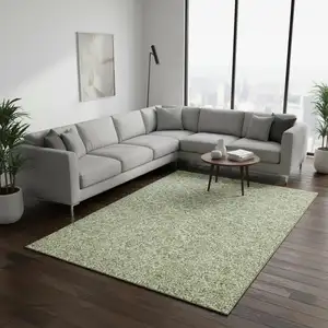 Photo of Artichoke Green And Silver Floral Washable Area Rug With UV Protection