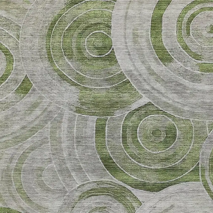 Artichoke Green And Silver Geometric Washable Indoor Outdoor Area Rug Photo 3