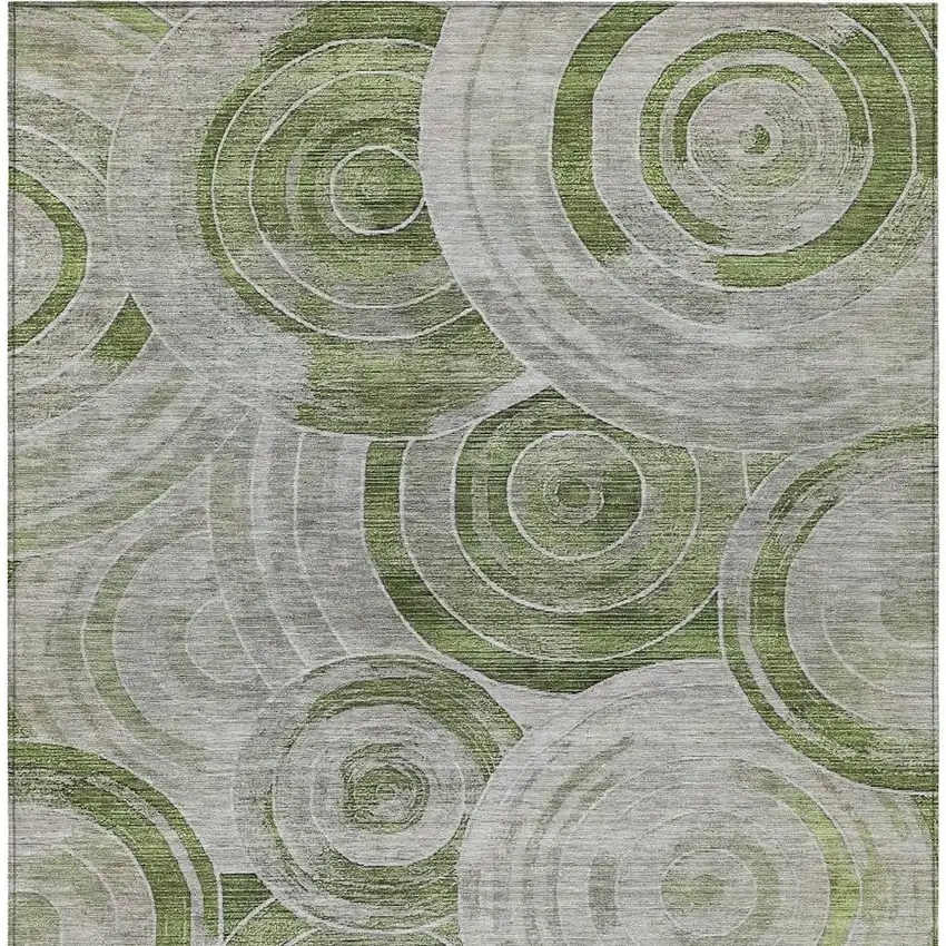 Artichoke Green And Silver Geometric Washable Indoor Outdoor Area Rug Photo 4