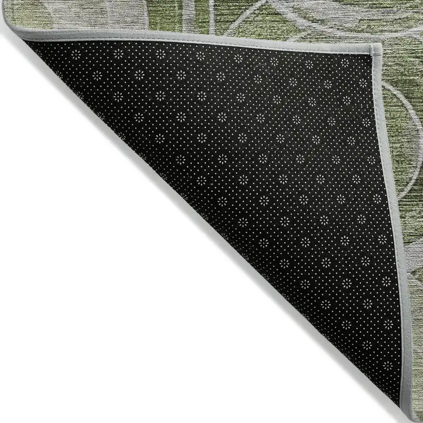 Artichoke Green And Silver Geometric Washable Indoor Outdoor Area Rug Photo 8