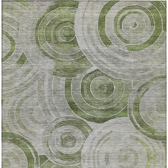 Artichoke Green And Silver Geometric Washable Indoor Outdoor Area Rug Photo 7