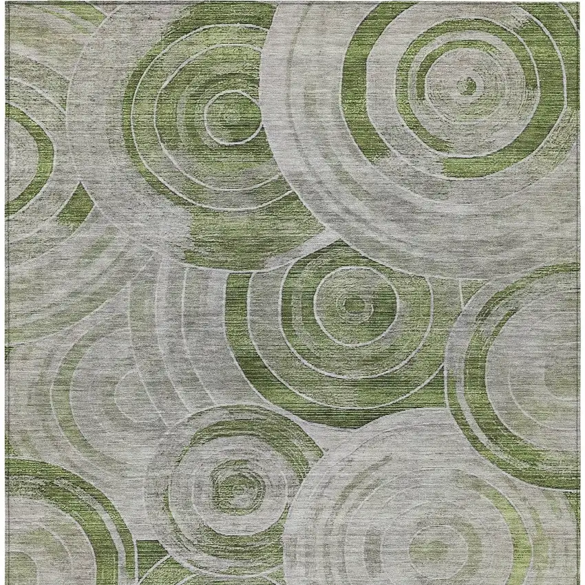 Artichoke Green And Silver Geometric Washable Indoor Outdoor Area Rug Photo 7